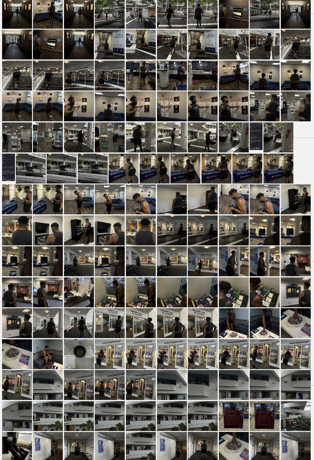 A collage of images, each picturing a university office space