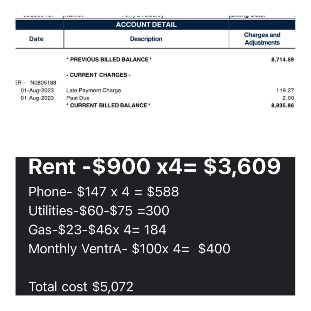 A collage of screenshots showcasing balance statements and expenses of a graduate student.